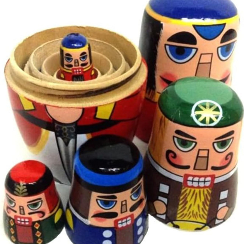 Nutcracker Figurine - 5-teiliges russisches Nussknacker-Nistpuppen-Set – handgefertigtes Weihnachts-Matroschka-Set