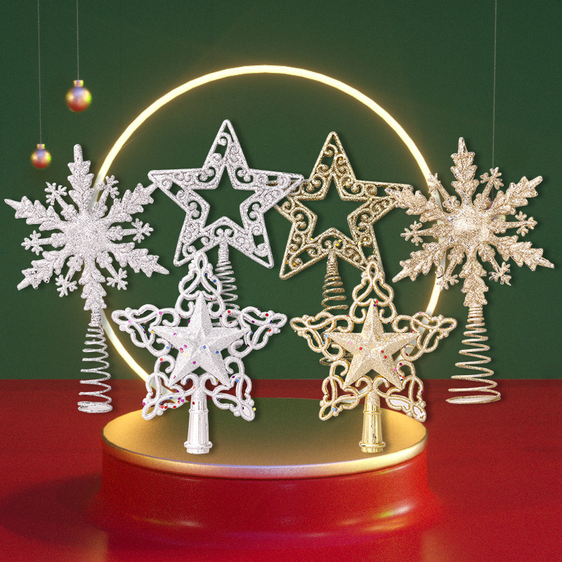 Star Tree Topper - Glitzernder Weihnachtsbaumspitze, Stern, hohle Schneeflocke, Weihnachtsbaumschmuck,